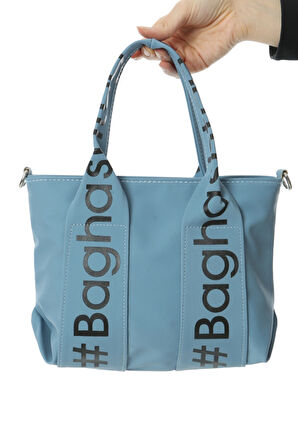 Baghashtag Mavi Mini Su Geçirmez Kulp Yazılı Tote Çanta
