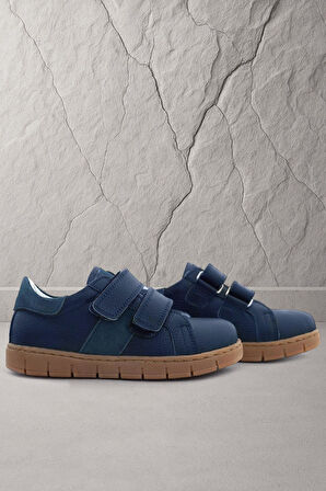 Hakiki Deri Lacivert Cırt Cırtlı Erkek Çocuk Spor Ayakkabı