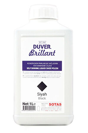 Duver Brillant 1 Litre Siyah Kendinden Parlaklık Sağlayan Sıvı Ayakkabı Cilası