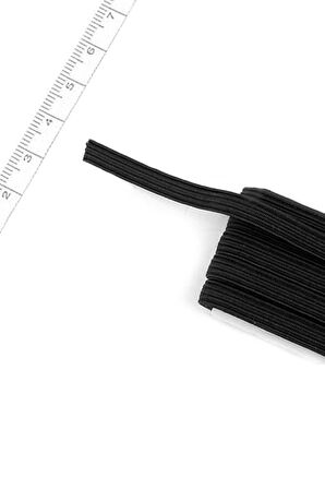 Siyah 6 mm 5 mt Dayanıklı Sert Yassı Elastik Şerit Lastik