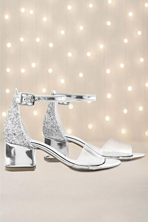 Luisa Gümüş Şeffaf Tek Bantlı Kız Çocuk Abiye Ayakkabı