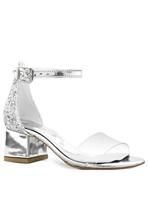 Luisa Gümüş Şeffaf Tek Bantlı Kız Çocuk Abiye Ayakkabı