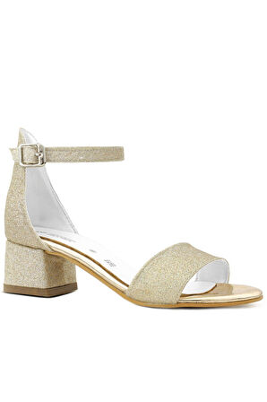 Lilo Simli Altın Tek Bantlı Kız Çocuk Topuklu Abiye Ayakkabı