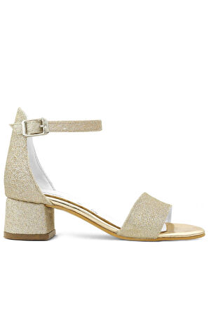 Lilo Simli Altın Tek Bantlı Kız Çocuk Topuklu Abiye Ayakkabı