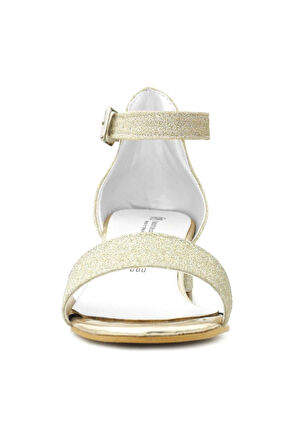 Lilo Simli Altın Tek Bantlı Kız Çocuk Topuklu Abiye Ayakkabı