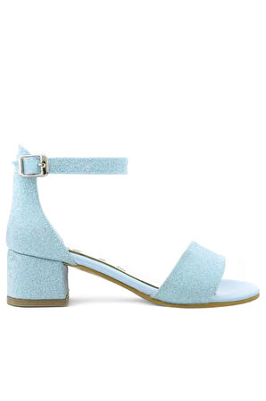 Lilo Simli Mavi Tek Bantlı Kız Çocuk Topuklu Abiye Ayakkabı