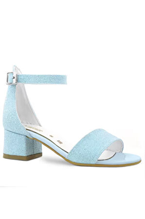 Lilo Simli Mavi Tek Bantlı Kız Çocuk Topuklu Abiye Ayakkabı