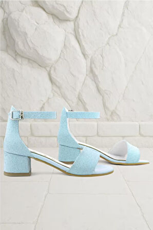 Lilo Simli Mavi Tek Bantlı Kız Çocuk Topuklu Abiye Ayakkabı