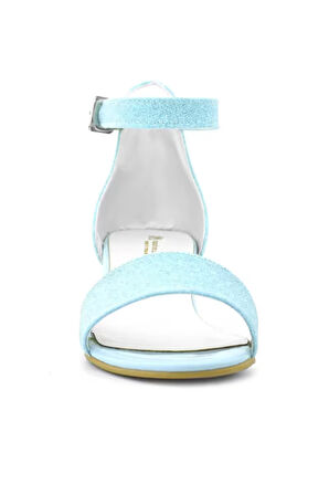Lilo Simli Mavi Tek Bantlı Kız Çocuk Topuklu Abiye Ayakkabı