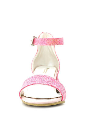Lilo Simli Fuşya Pembe Tek Bantlı Kız Çocuk Topuklu Abiye Ayakkabı
