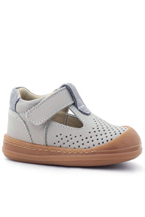 Rakerplus Shaun Hakiki Deri Açık Gri Cırtlı Anatomik Bebek Sandalet