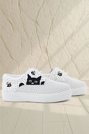 Rakerplus Tbons Özel Tasarım Hakiki Deri Beyaz Lastikli Çocuk Günlük Ayakkabı