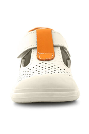 Rakerplus Shaun Hakiki Deri Bej Turuncu Cırtlı Anatomik Bebek Sandalet