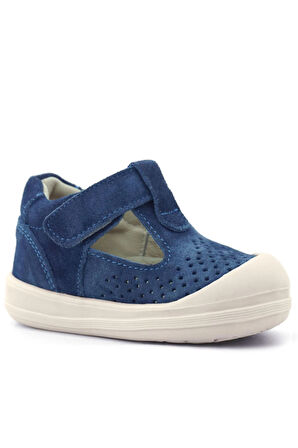 Rakerplus Shaun Hakiki Deri Lacivert Beyaz Cırtlı Anatomik Bebek Sandalet