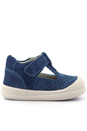 Rakerplus Shaun Hakiki Deri Lacivert Beyaz Cırtlı Anatomik Bebek Sandalet