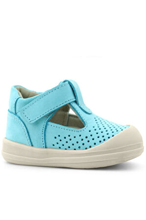 Rakerplus Shaun Hakiki Deri Mavi Beyaz Cırtlı Anatomik Bebek Sandalet