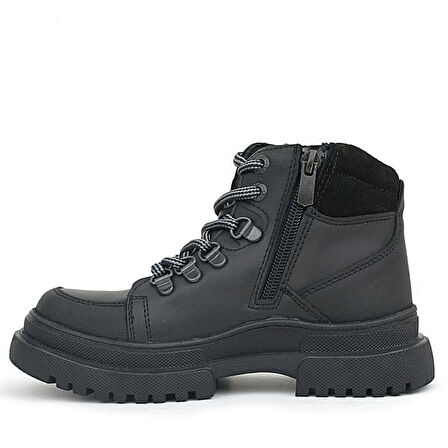 Rakerplus Hakiki Deri Siyah Cilt Fermuarlı Bağcıklı Çocuk Bot