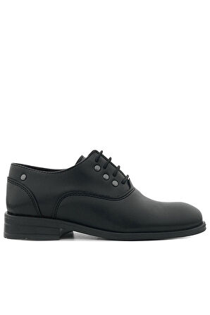 Rakerplus Smokin Siyah Mat Bağcıklı Metal Detaylı Çocuk Klasik Ayakkabısı