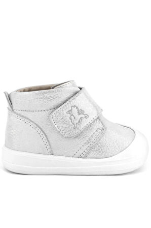 Rakerplus Yoohoo Hakiki Deri Beyaz Simli Cırtlı Unisex Bebek Bot