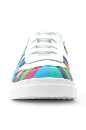 Rakerplus Tbons Özel Tasarım Hakiki Deri Beyaz Yeşil Bağcıklı Fermuarlı Çocuk Sneaker