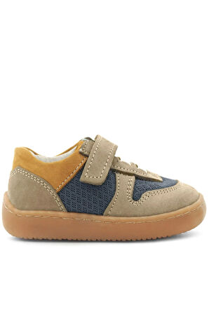 Rakerplus Bob Hakiki Deri Kum Rengi Barefoot Cırtlı Lastikli Bebek Sneaker Ayakkabı