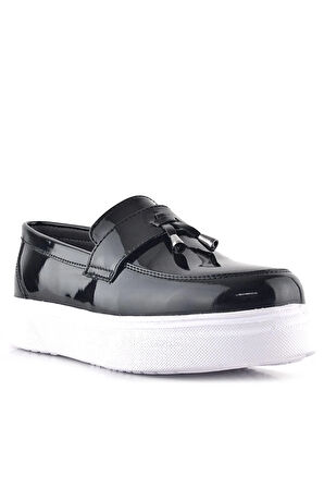 Rakerplus Siyah Rugan Beyaz Taban Loafer Klasik Çocuk Ayakkabısı