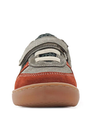 Rakerplus Bob Hakiki Deri Gri Yeşil Barefoot Cırtlı Lastikli Bebek Sneaker Ayakkabı