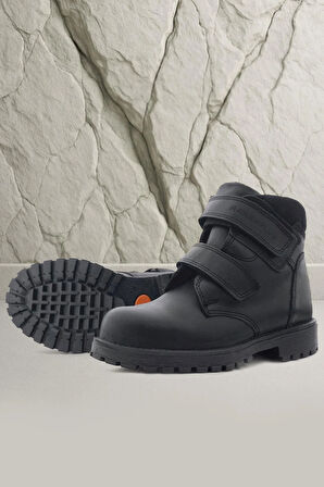 Rakerplus Sentor Hakiki Deri Yünlü Siyah Cırtlı Çocuk Bot