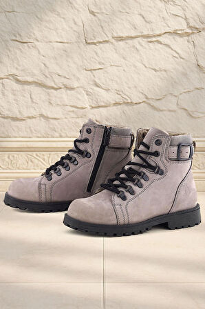 Rakerplus Griffon Hakiki Deri Açık Gri Bağcıklı Fermuarlı Bot