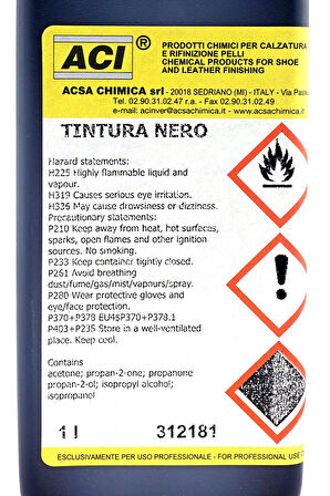 ACI Tintura Nero 1 Litre Profesyonel Siyah Deri Renk Değiştirme Boyası