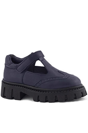 Rakerplus Lacivert Mat Cırtlı Kız Çocuk Okul Ayakkabı