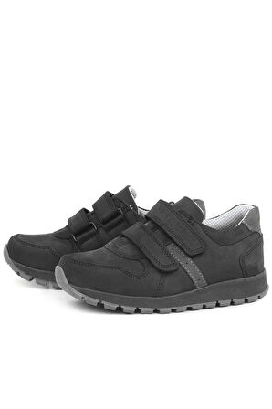 Rakerplus Hakiki Deri Cırtlı Siyah Çocuk Spor Okul Ayakkabı