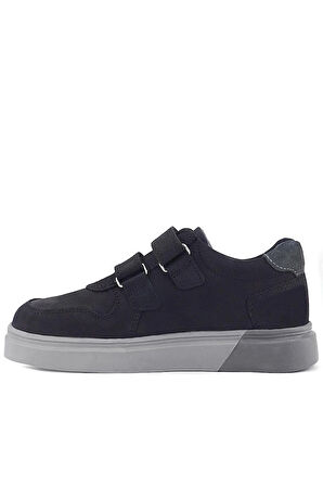 Rakerplus Hakiki Deri Siyah Nubuk Gri Cırtlı Erkek Çocuk Sneaker