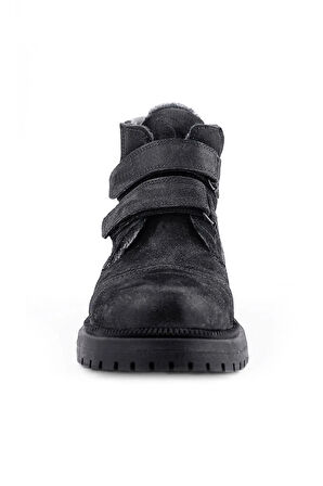 Rakerplus Siyah Simli Cırt Cırtlı Hakiki Deri Kız Çocuk Bot