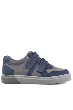 Rakerplus Hakiki Deri Lacivert Gri Cırtlı Erkek Çocuk Sneaker Ayakkabı