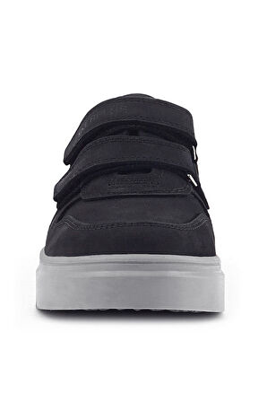 Rakerplus Hakiki Deri Siyah Nubuk Gri Cırtlı Erkek Çocuk Sneaker