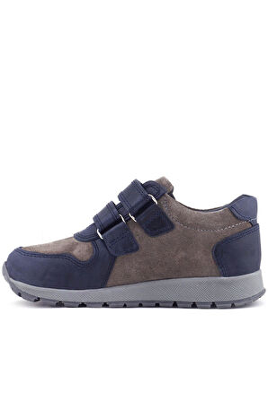 Rakerplus Hakiki Deri Lacivert Gri Cırtlı Çocuk Spor Ayakkabı