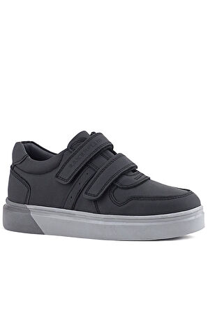 Rakerplus Hakiki Deri Siyah Cilt Gri Tabanlı Cırtlı Erkek Çocuk Sneaker