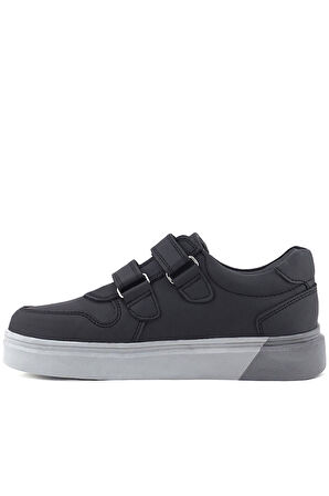 Rakerplus Hakiki Deri Siyah Cilt Gri Tabanlı Cırtlı Erkek Çocuk Sneaker