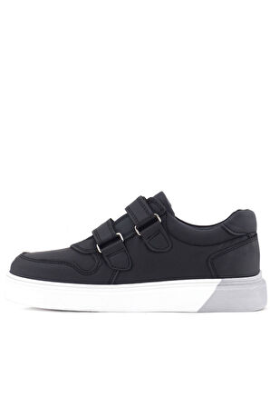 Rakerplus Hakiki Deri Cırtlı Siyah Beyaz Tabanlı Erkek Çocuk Spor Ayakkabı