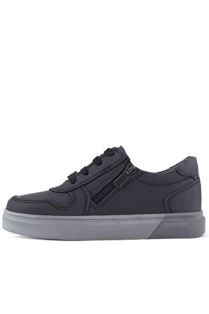 Rakerplus Hakiki Deri Siyah Gri Tabanlı Günlük Erkek Çocuk Okul Ayakkabısı