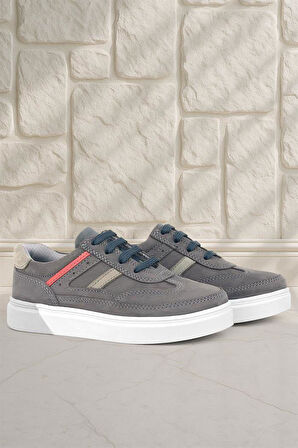 Rakerplus Gri Hakiki Deri Bağcıklı Erkek Çocuk Sneaker Ayakkabı