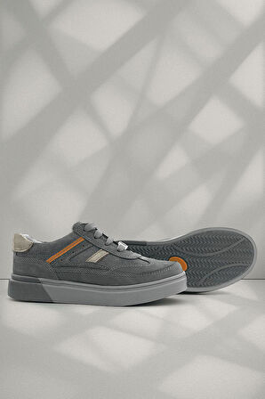Rakerplus Gri Hakiki Deri Bağcıklı Gri Tabanlı Çocuk Sneaker Ayakkabı