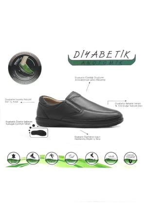 İzderi Siyah Deri Diyabetik Anatomik Büyük Numara Erkek Ayakkabı
