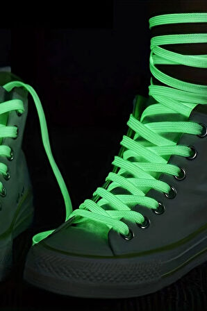 Fosforlu Neon Yeşil 1 cm Kalınlığında 1 Çift Yassı Spor Ayakkabı Bağcığı