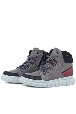 Rakerplus Hakiki Deri Gri Fermuarlı Erkek Çocuk Bot