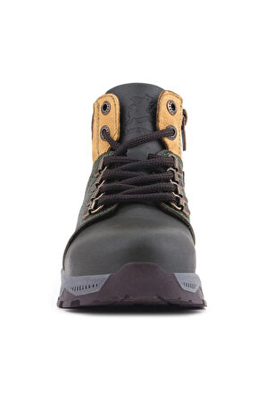 Rakerplus Hakiki Deri Haki Yeşil Sarı Fermuarlı Trekking Çocuk Bot