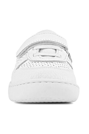 Rakerplus Bob Hakiki Deri Beyaz Barefoot Beyaz Tabanlı Cırtlı Bebek Sneaker Ayakkabı