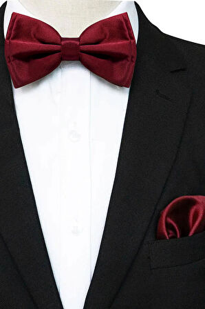 Bordo Ayarlanabilir Saten Çocuk Papyon ve Mendil Seti