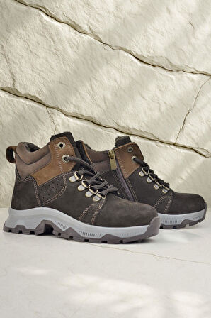 Rakerplus Hakiki Deri Kahverengi Fermuarlı Trekking Çocuk Bot